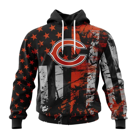 Personalized Chicago Bears Classic Grunge American Flag AOP Hoodie -  Moonbestprint