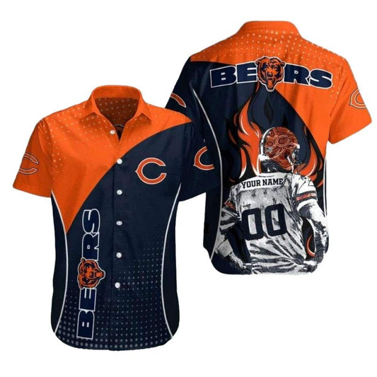 Personalized Chicago Bears Fiery Fanfare Blue And Orange Hawaiian Shirt - Moonbestprint