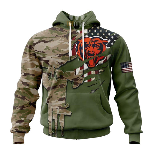 Personalized Chicago Bears Green Camo US Military AOP Hoodie -  Moonbestprint