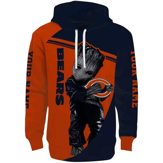 Personalized Chicago Bears Groot Blue Orange AOP Hoodie -  Moonbestprint