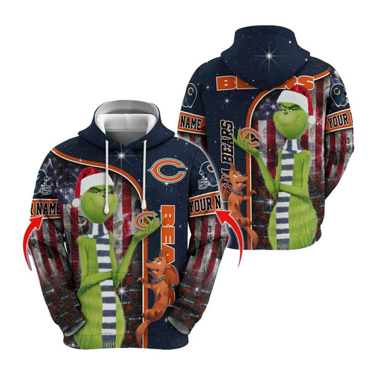 Personalized Chicago Bears Logo And Grinch Santa AOP Hoodie -  Moonbestprint