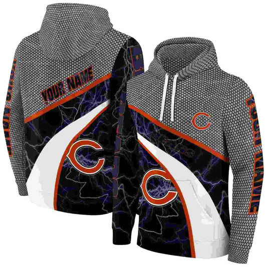 Personalized Chicago Bears Logo And Hexagonal Mesh Blue Black Gray AOP Hoodie -  Moonbestprint