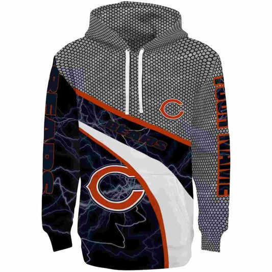 Personalized Chicago Bears Logo And Hexagonal Mesh Blue Black Gray AOP Hoodie -  Moonbestprint