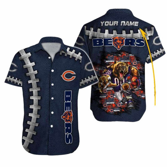 Personalized Chicago Bears Logo And Mascot Blue Ball Pattern Hawaiian Shirt - Moonbestprint