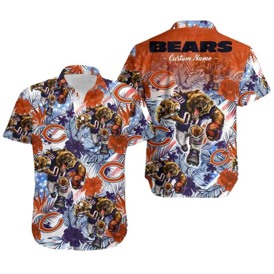 Personalized Chicago Bears Logo And Mascot Tropical Hawaiian Shirt - Moonbestprint