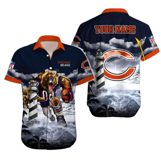 Personalized Chicago Bears Logo And Mascot Wave Pattern Hawaiian Shirt - Moonbestprint