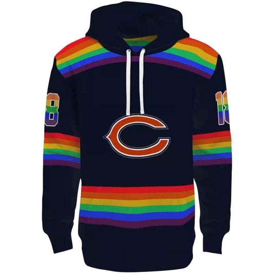 Personalized Chicago Bears Logo And Rainbow Stripes Blue AOP Hoodie -  Moonbestprint
