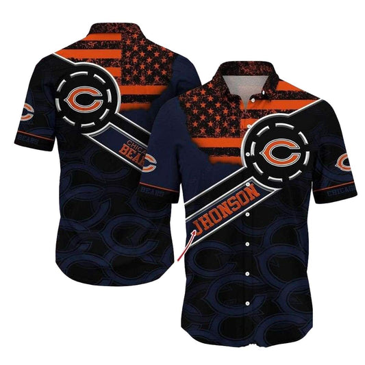 Personalized Chicago Bears Logo And Starry Stripes Hawaiian Shirt - Moonbestprint