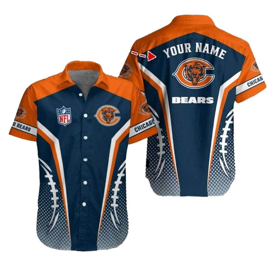 Personalized Chicago Bears Logo Blue And Orange Halftone Pattern Hawaiian Shirt - Moonbestprint