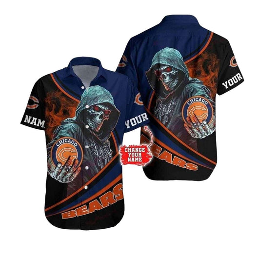 Personalized Chicago Bears Logo Ghostly Gridiron Hawaiian Shirt - Moonbestprint