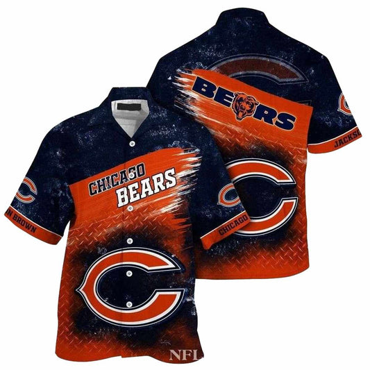 Personalized Chicago Bears Logo Lovely Metal Pattern Hawaiian Shirt - Moonbestprint
