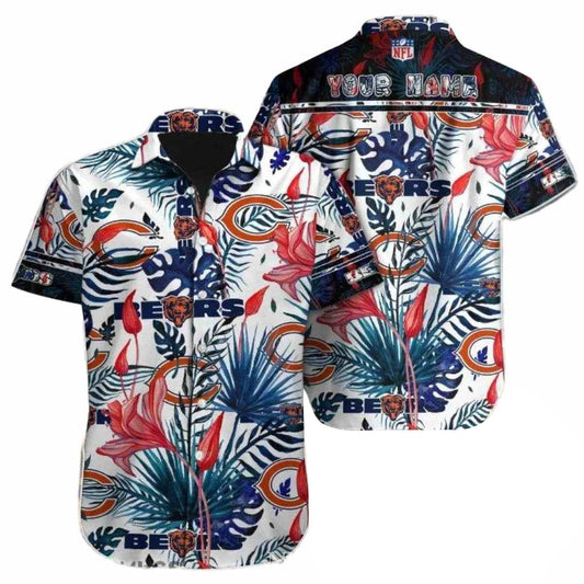 Personalized Chicago Bears Logo Tropical Botanical Hawaiian Shirt - Moonbestprint