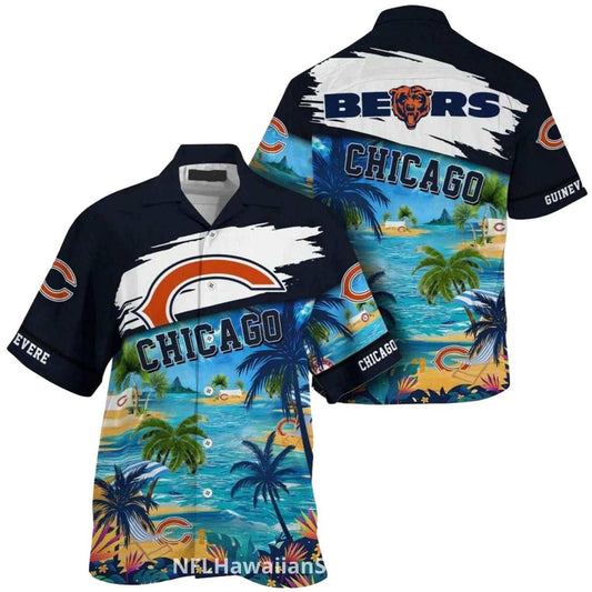 Personalized Chicago Bears Logo With Beach Scene Hawaiian Shirt - Moonbestprint