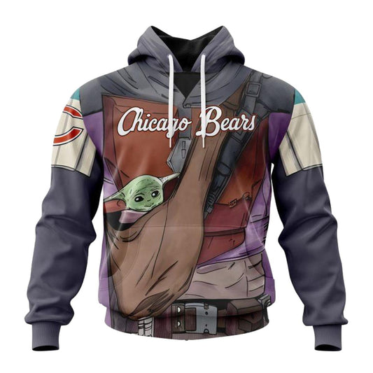 Personalized Chicago Bears Mandalorian And Baby Yoda AOP Hoodie -  Moonbestprint