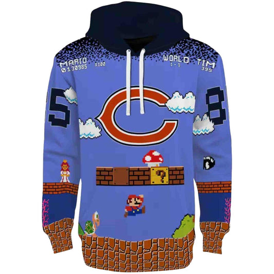 Personalized Chicago Bears Mario Blue Black AOP Hoodie -  Moonbestprint