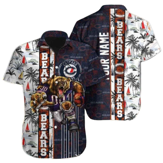 Personalized Chicago Bears Multi Logo And Mascot Hawaiian Shirt - Moonbestprint