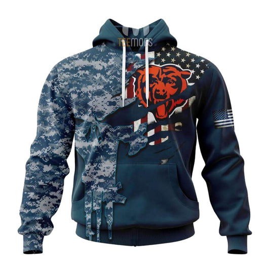 Personalized Chicago Bears Navy Skull Camo Veteran AOP Hoodie -  Moonbestprint