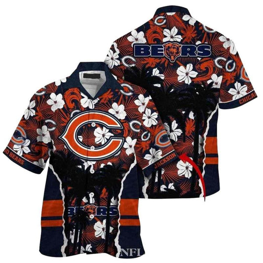 Personalized Chicago Bears Oceanic Floral Night Hawaiian Shirt - Moonbestprint