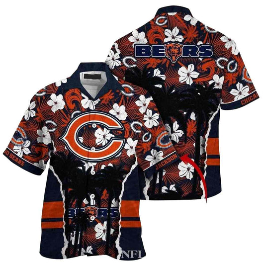 Personalized Chicago Bears Oceanic Floral Night Hawaiian Shirt - Moonbestprint