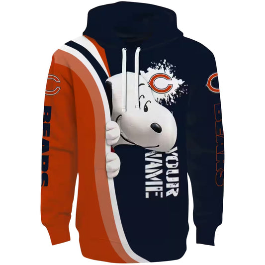 Personalized Chicago Bears Peeking Snoopy Blue Orange AOP Hoodie -  Moonbestprint
