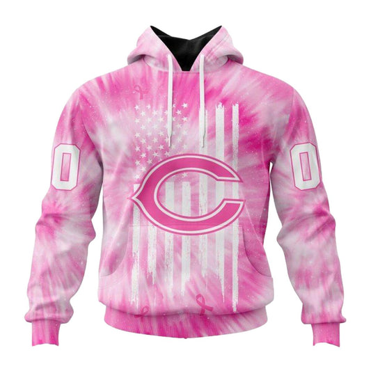 Personalized Chicago Bears Pink Tie Dye AOP Hoodie -  Moonbestprint
