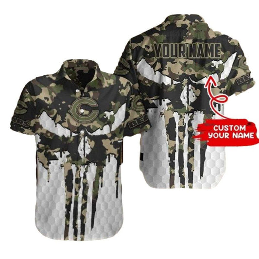 Personalized Chicago Bears Punisher Skull Camo Hawaiian Shirt - Moonbestprint