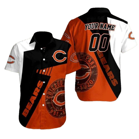 Personalized Chicago Bears Retro Stripe White Black And Orange Hawaiian Shirt - Moonbestprint