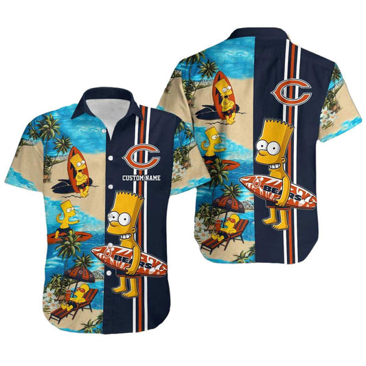 Personalized Chicago Bears Simpsons Surfing Funny Hawaiian Shirt - Moonbestprint