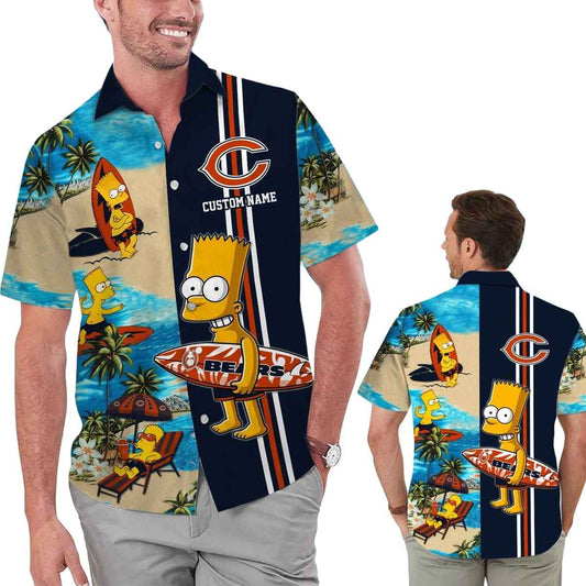 Personalized Chicago Bears Simpsons Surfing Funny Hawaiian Shirt - Moonbestprint