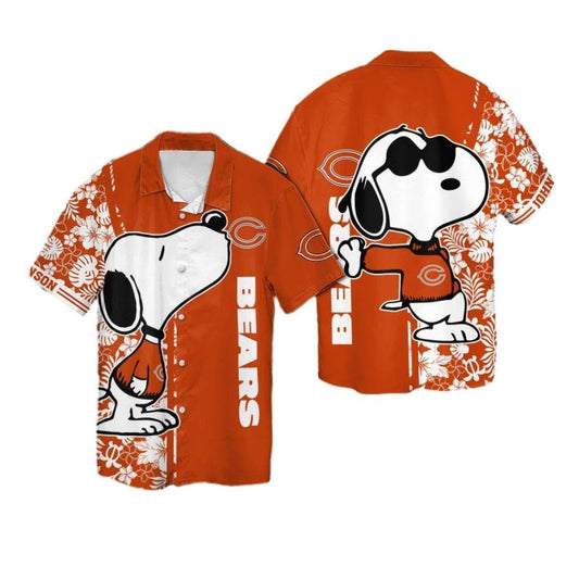 Personalized Chicago Bears Snoopy Floral Orange Pattern Hawaiian Shirt - Moonbestprint