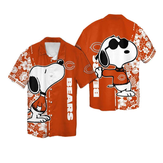 Personalized Chicago Bears Snoopy Floral Orange Pattern Hawaiian Shirt - Moonbestprint