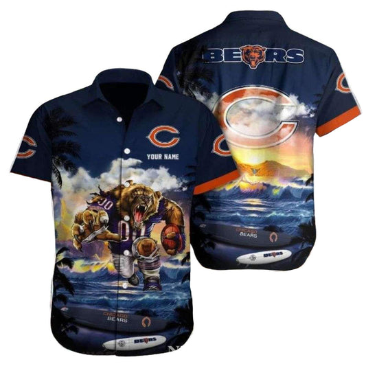 Personalized Chicago Bears Sunset Football And Bear Mascot Tropical Hawaiian Shirt - Moonbestprint