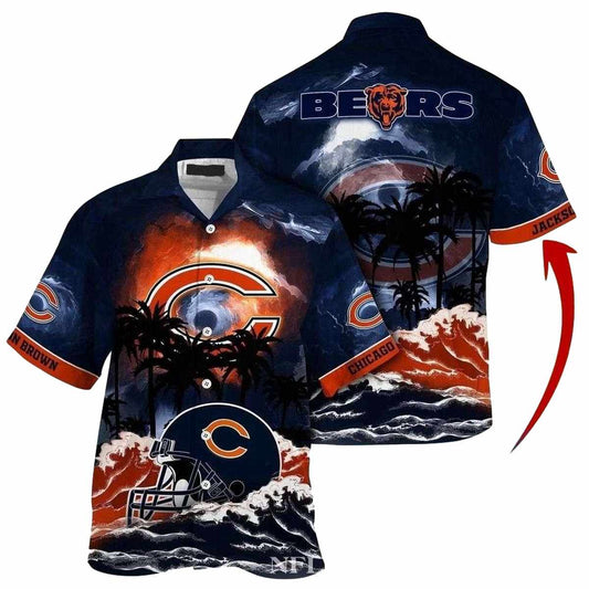 Personalized Chicago Bears Sunset Silhouette Beachside Hawaiian Shirt - Moonbestprint