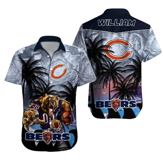Personalized Chicago Bears WZith Fierce Football Bear Hawaiian Shirt - Moonbestprint