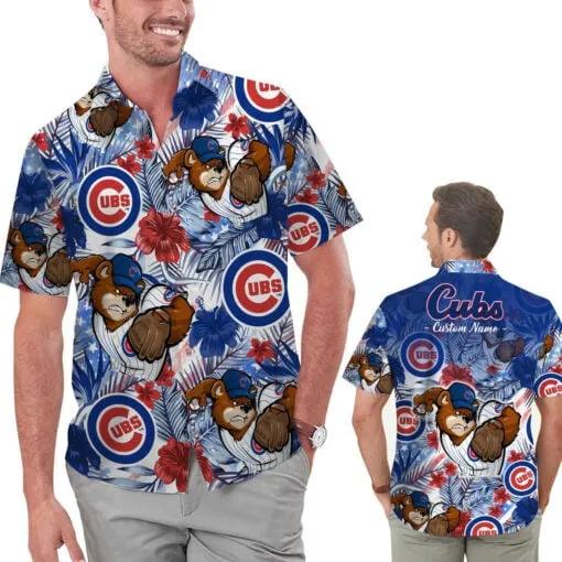 Personalized Chicago Cubs Tropical Floral America Flag Hawaiian Shirt, MLB Hawaiian Shirt Moonbestprint