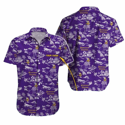 Personalized Classic Purple Island Scene Minnesota Vikings Hawaiian Shirt - Moonbestprint