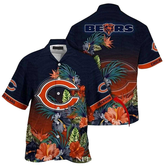 Personalized Classic Tropical Chicago Bears Mens Floral Midnight Elegance Hawaiian Shirt - Moonbestprint