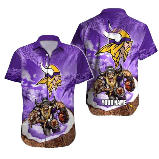 Personalized Coconut and Viking Warrior Minnesota Vikings Hawaiian Shirt - Moonbestprint