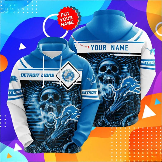 Personalized Custom Name Detroit Lions Skull 3D Hoodie, NFL Hoodie Moonbestprint