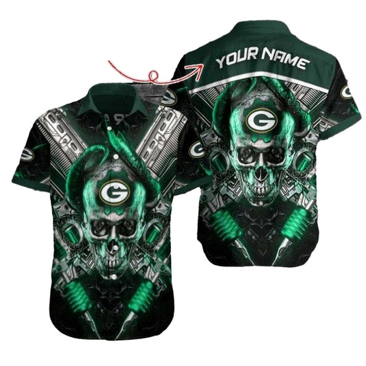 Personalized Cyber Skull Green Bay Packers Hawaiian Shirt - Moonbestprint