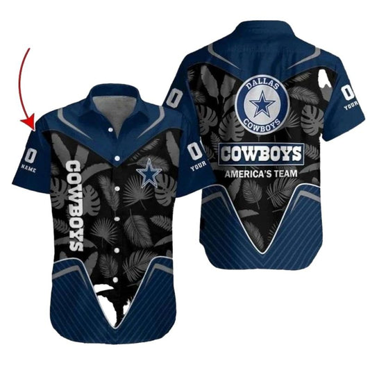Personalized Dallas Cowboys America'S Team Navy Leaf Blue Pattern Hawaiian Shirt - Moonbestprint