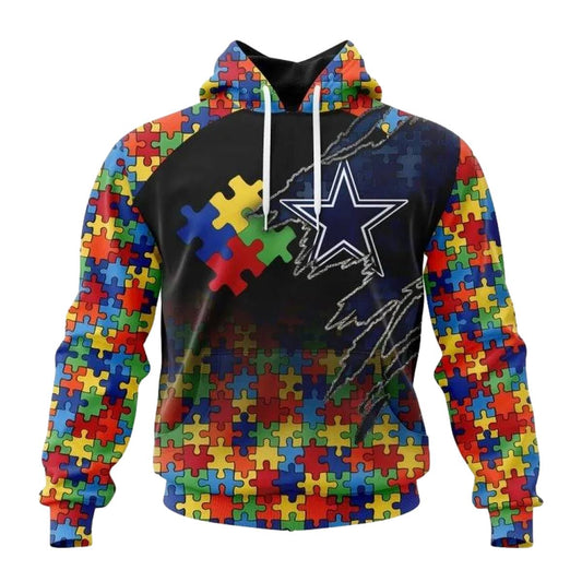 Personalized Dallas Cowboys Autism Awareness AOP Hoodie - Moonbestprint