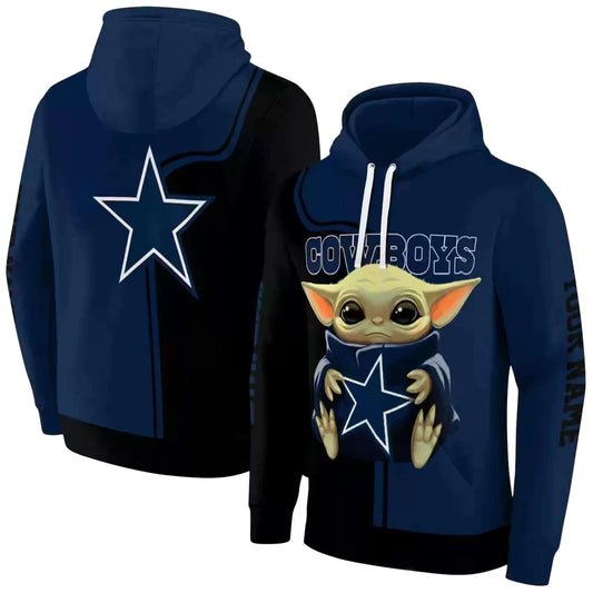 Personalized Dallas Cowboys Baby Yoda Blue Black AOP Hoodie - Moonbestprint