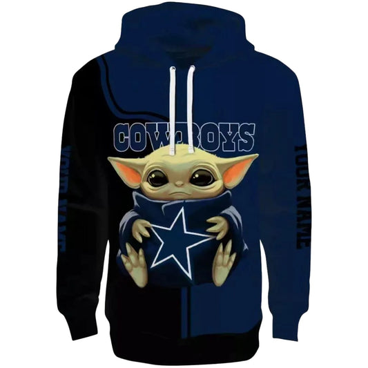 Personalized Dallas Cowboys Baby Yoda Blue Black AOP Hoodie - Moonbestprint