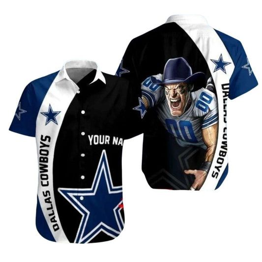 Personalized Dallas Cowboys Blitzing Bull Mascot Hawaiian Shirt - Moonbestprint