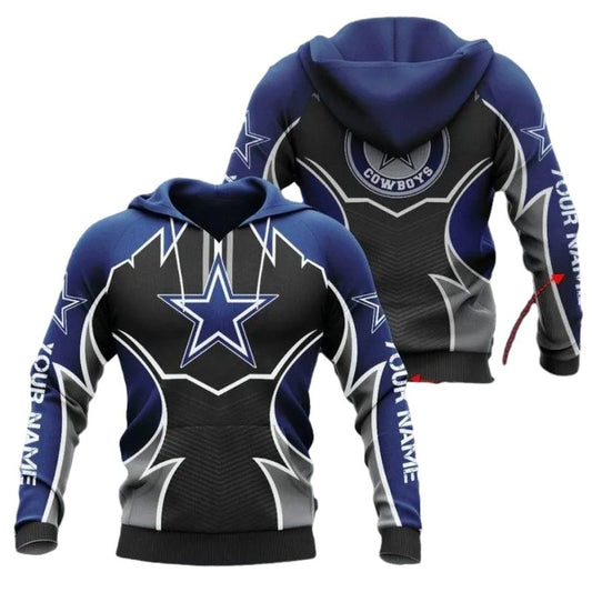 Personalized Dallas Cowboys Blue Black Logo Center AOP Hoodie - Moonbestprint