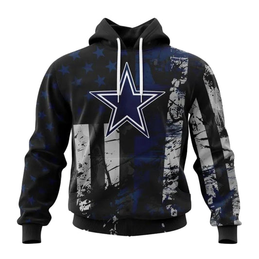Personalized Dallas Cowboys Classic Grunge American Flag AOP Hoodie - Moonbestprint