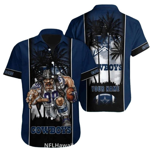 Personalized Dallas Cowboys Dark Palm Trees Mascot Hawaiian Shirt - Moonbestprint