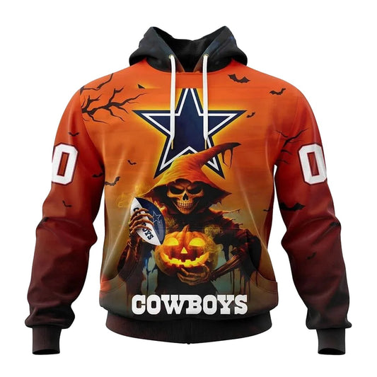 Personalized Dallas Cowboys Death Skull Hug Ball AOP Hoodie - Moonbestprint
