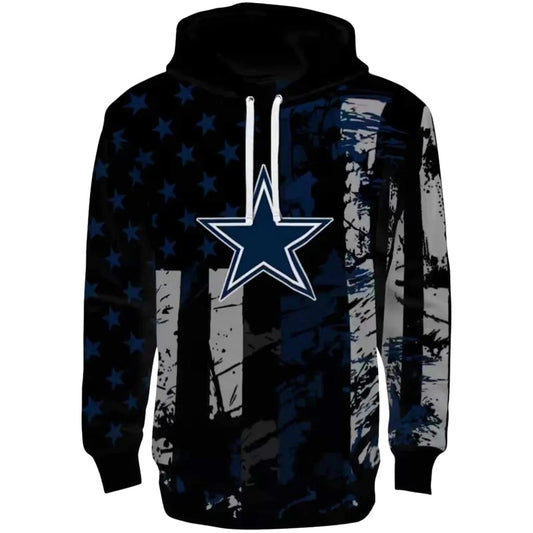 Personalized Dallas Cowboys Distressed Flag Blue Black AOP Hoodie - Moonbestprint